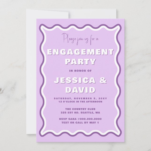 Invitation Retro Cute Wavy Purple Photo Party (Devant)
