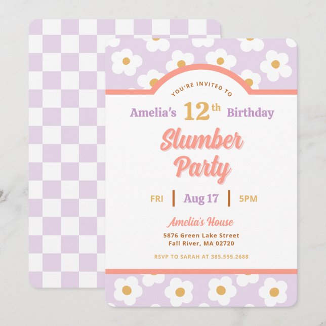 Invitation Retro Daisy Anniversaire de la fête du bois (Devant / Derrière)
