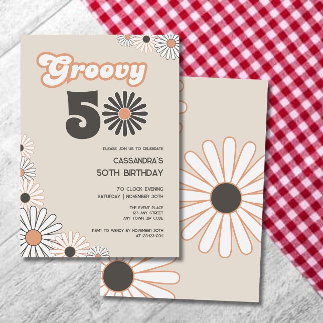 Invitation Retro Daisy Boho Terracotta Natural 50th Birthday (Créateur téléchargé)