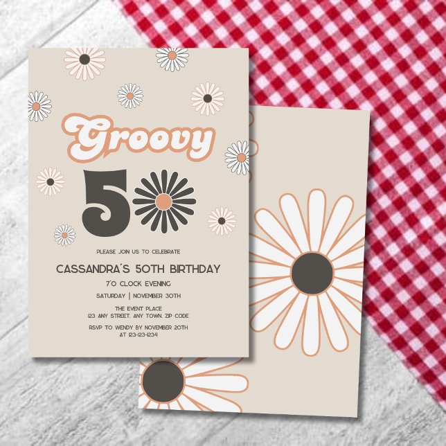 Invitation Retro Daisy Boho Terracotta Super 50e anniversaire (Créateur téléchargé)