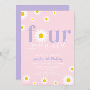 Invitation Retro Daisy Purple Pink Super 4e anniversaire