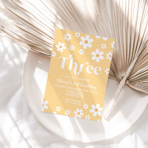 Invitation Retro Daisy TROIS Floral 3e Anniversaire Invitatio