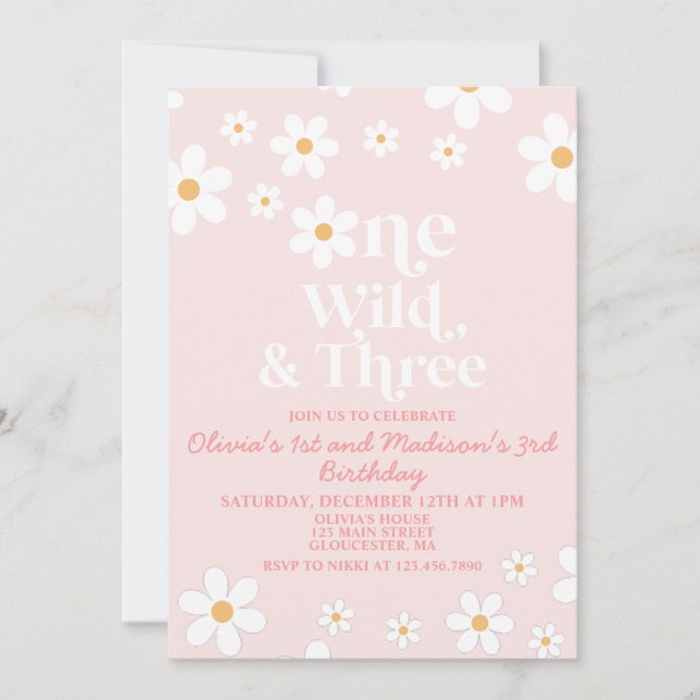 Invitation Retro Daisy Un Sauvage et trois Anniversaire (Devant)