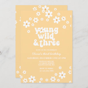 Invitation Retro Daisy Young Wild Three jaune 3e anniversaire