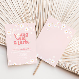 Invitation Retro Daisy Young Wild Trois Floral 3e Anniversair