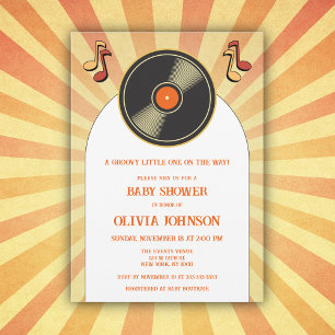 Invitation rétro de baby shower musique vinyle gro