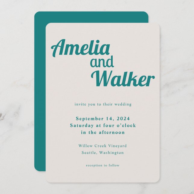 Invitation Retro Delight Turquoise Cream Mariage (Devant / Derrière)