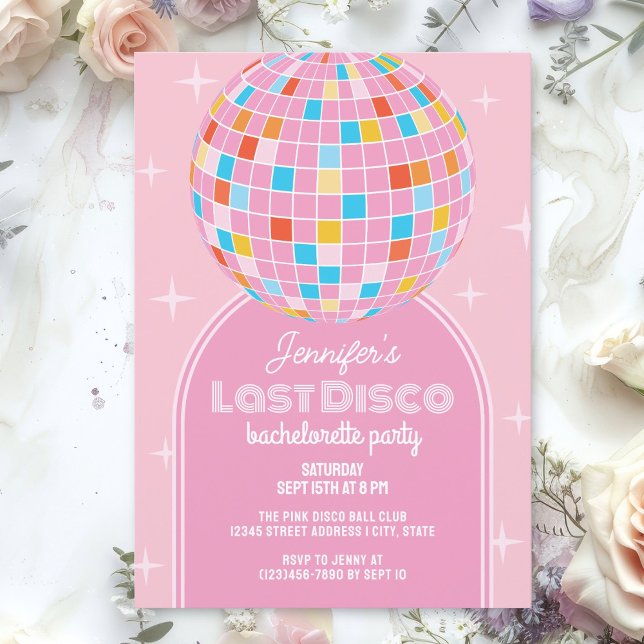 Invitation Retro Dernière Disco Cute Pink Arch Bachelorette P (Créateur téléchargé)
