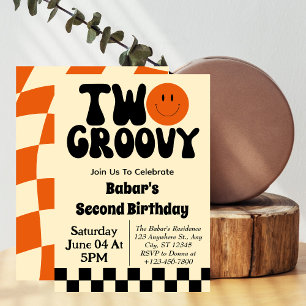 Invitation Rétro Deux Groovy Garçon 2e Anniversaire