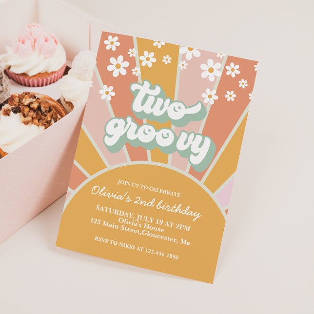 Invitation Retro Deux Super Sunshine daisy boho floral (Créateur téléchargé)