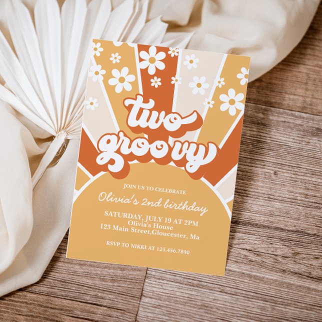 Invitation Retro Deux Super Sunshine marguerite boho floral I (Créateur téléchargé)