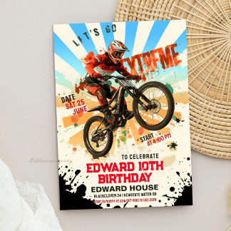 Invitation Retro Dirt Bike Birthday Party- Vintage Let's Ride