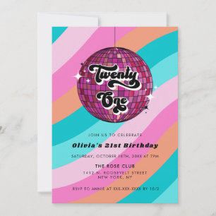 Invitation Retro Disco Ball Pink 21e anniversaire