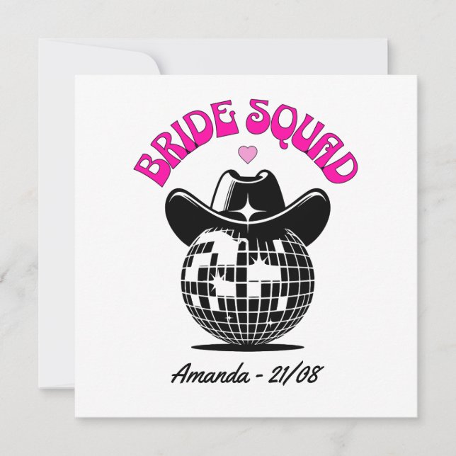 Invitation retro disco cowgirl bachelorette party bride squad (Devant)