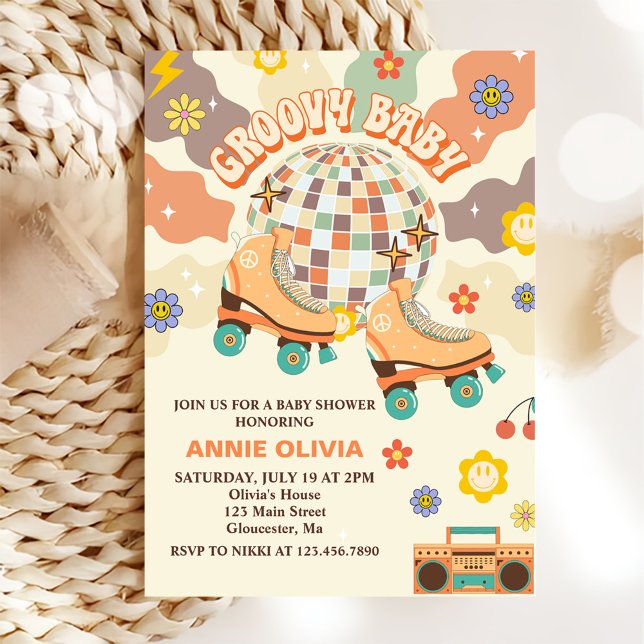 Invitation Retro Disco Roller Skate Baby shower Party (Créateur téléchargé)