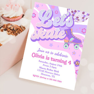 Invitation Retro Disco Roller Skate Let's Skate 4e anniversai