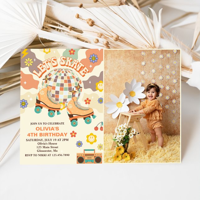 Invitation Retro Disco Roller Skate Let's Skate 4e anniversai (Créateur téléchargé)