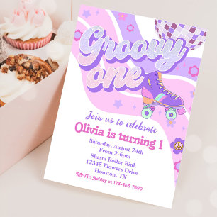 Invitation Retro Disco Roller Skate Super Un 1er anniversaire