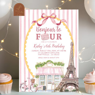 Invitation Rétro Drôle Paris Bonjour 4e Anniversaire