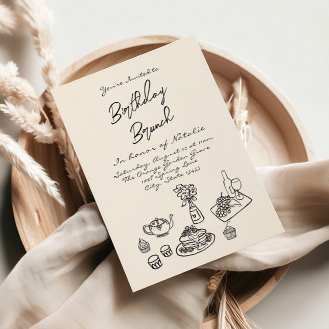 Invitation Rétro Écrit main tiré Quirky Brunch Anniversaire (Créateur téléchargé)
