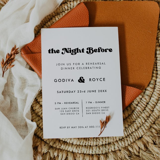 Invitation Rétro élégant La nuit avant la répétition mariage (Créateur téléchargé)