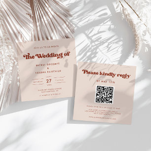 Invitation Retro élégant Peach Pink Carré mariage