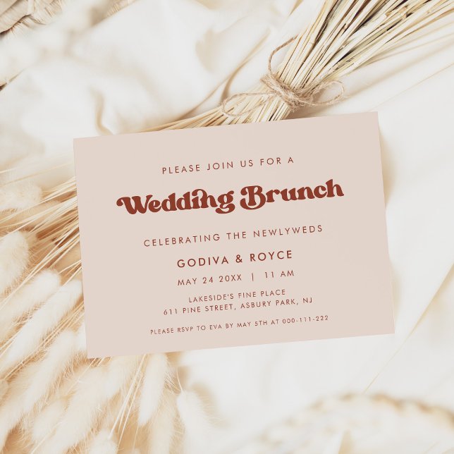 Invitation Retro élégant Peach Pink mariage Brunch (Créateur téléchargé)