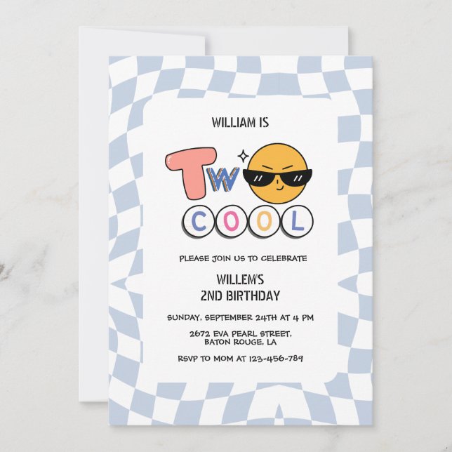 Invitation Retro Emoji Deux Cool Wavy Boy 2e anniversaire (Devant)