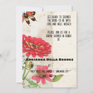 Invitation Retro Ephemera Zinnia et Ladybug Fête des mariées