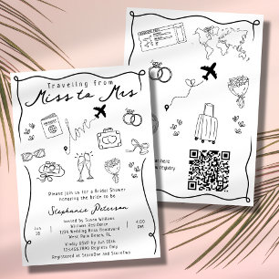 Invitation Rétro Fantaisiste Mademoiselle à Madame Code QR Ba