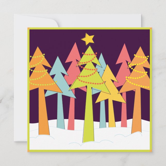 Invitation Rétro fête de vacances d'arbres de Noël (Devant)