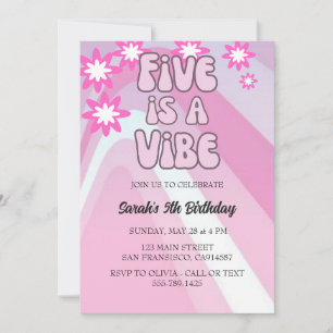Invitation Retro Five est un Anniversaire Vibe Rainbow Pink