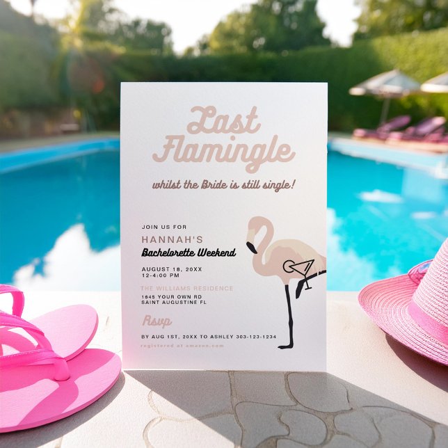 Invitation Retro Flamant Rose Dernière Flamingle Bachelorette (Créateur téléchargé)