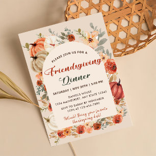Invitation Retro Floral Citrouille Friendsgiving Dîner