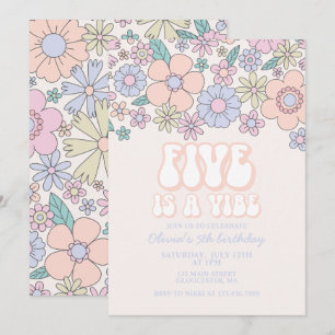 Invitation Retro Floral Five est un Vibe 5e anniversaire