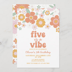 Invitation Retro Floral Five est un Vibe 5e anniversaire