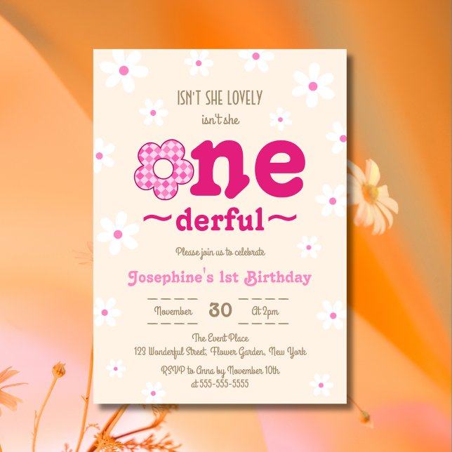 Invitation Retro Floral n'est-elle pas Onedefrul 1er annivers (Créateur téléchargé)