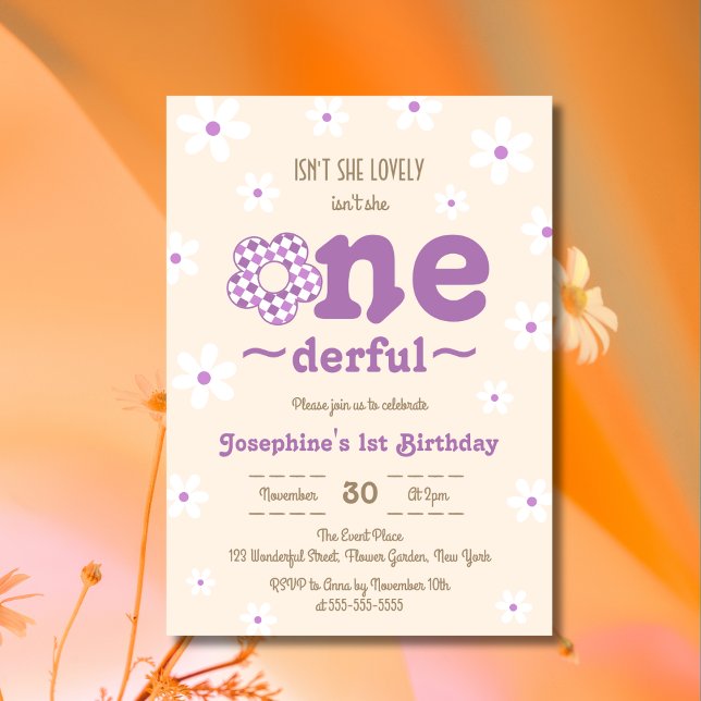 Invitation Retro Flower n'est-elle pas Onedefrul 1er annivers (Créateur téléchargé)