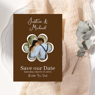 Invitation Retro Flower Photo Mariage Brown Enregistrer la da