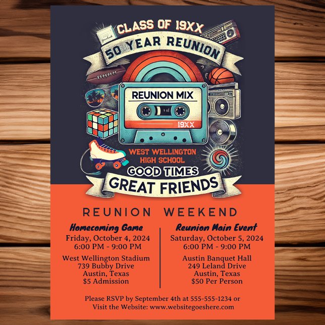 Invitation Retro Funky 50 An High School Réunion bande mixte (Créateur téléchargé)