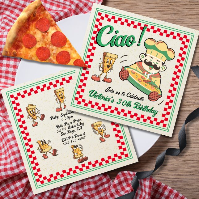 Invitation Retro Funky Pizza Box Chef italien Fête d'annivers (Créateur téléchargé)