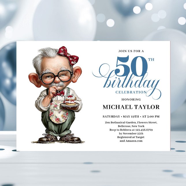Invitation Retro Funny Man 50th Birthday Bash Humor Invite (Retro Funny Man 50th Birthday Bash Humor Invite)