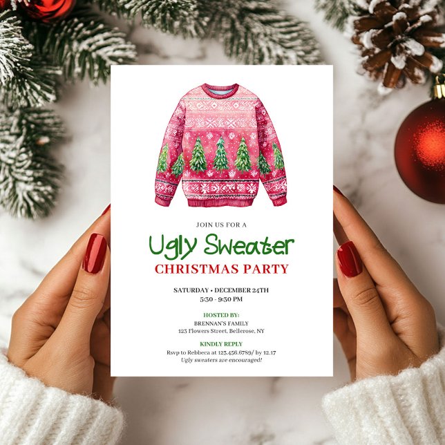 Invitation Retro Funny Ugly Sweater Holiday Party Card (Retro Funny Ugly Sweater Holiday Party Card)