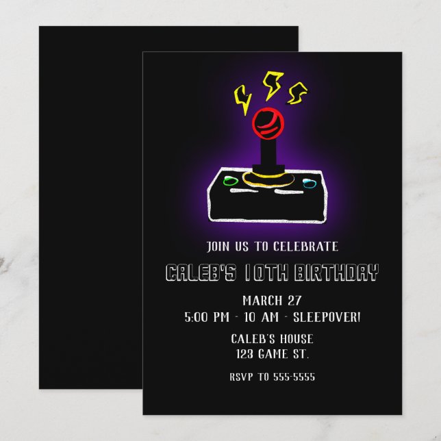 Invitation Retro Gamer jeu vidéo Joystick contrôleur partie (Devant / Derrière)