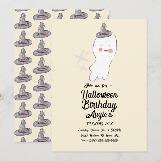 Invitation Retro Ghost Doodle Halloween fête d'anniversaire (Devant / Derrière)
