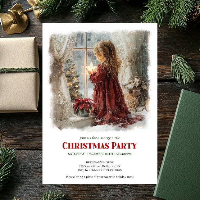 Invitation Retro girl awaits Santa digital Christmas invites (Retro girl awaits Santa digital Christmas invitation)