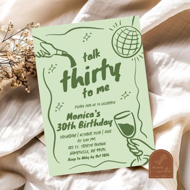 Invitation Retro Green Disco Talk Trente 30e anniversaire (Créateur téléchargé)