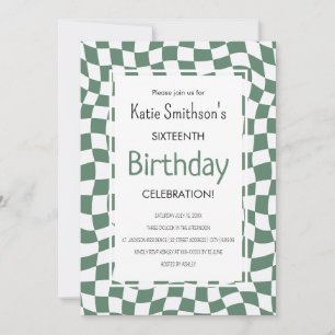 Invitation Retro Green Wavy Check Anniversaire