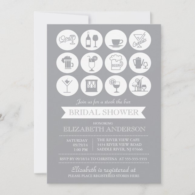 Invitation Retro Grey Stock l'invitation à la douche nuptiale (Devant)