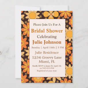 Invitation Retro Groovy Floral Orange jaune Enterrement de vi